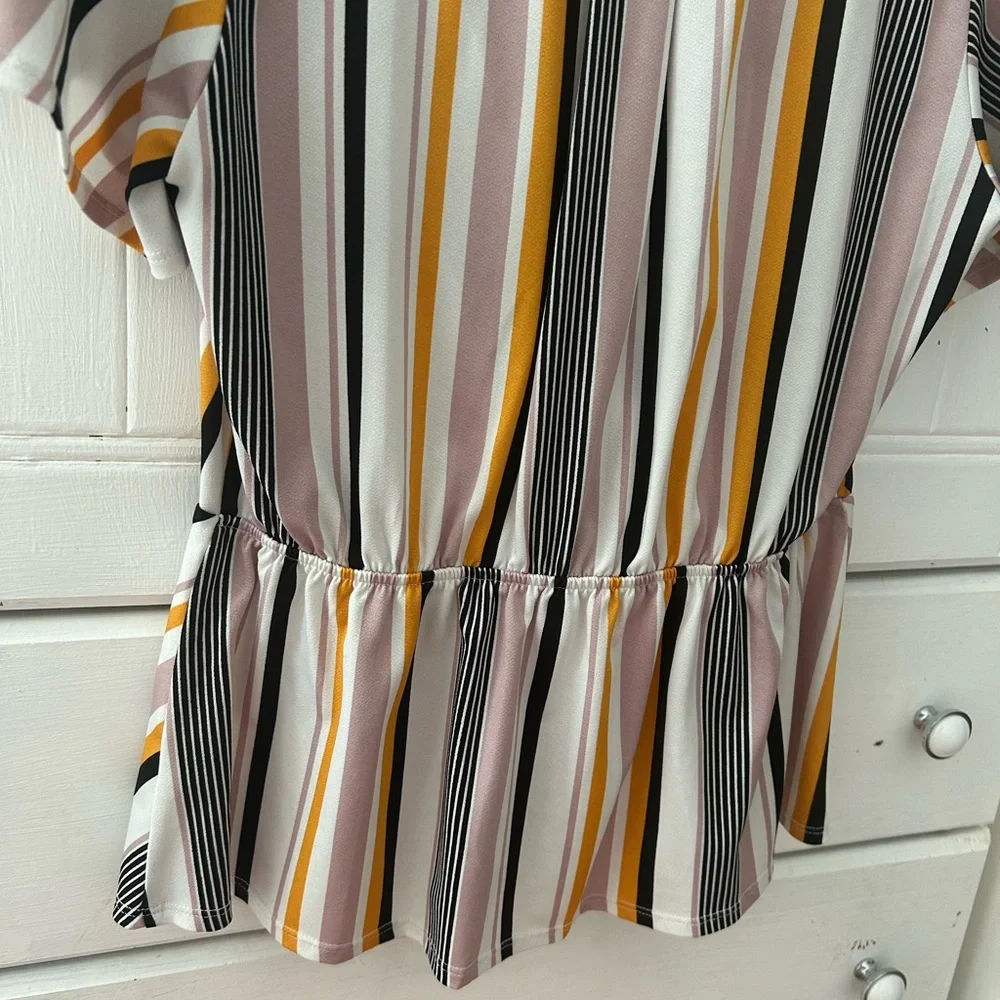 NWOT FAITH AND JOY by Monteau Multicolor Striped V-Neck Top w/Capped Sleeves - Picture 15 of 16